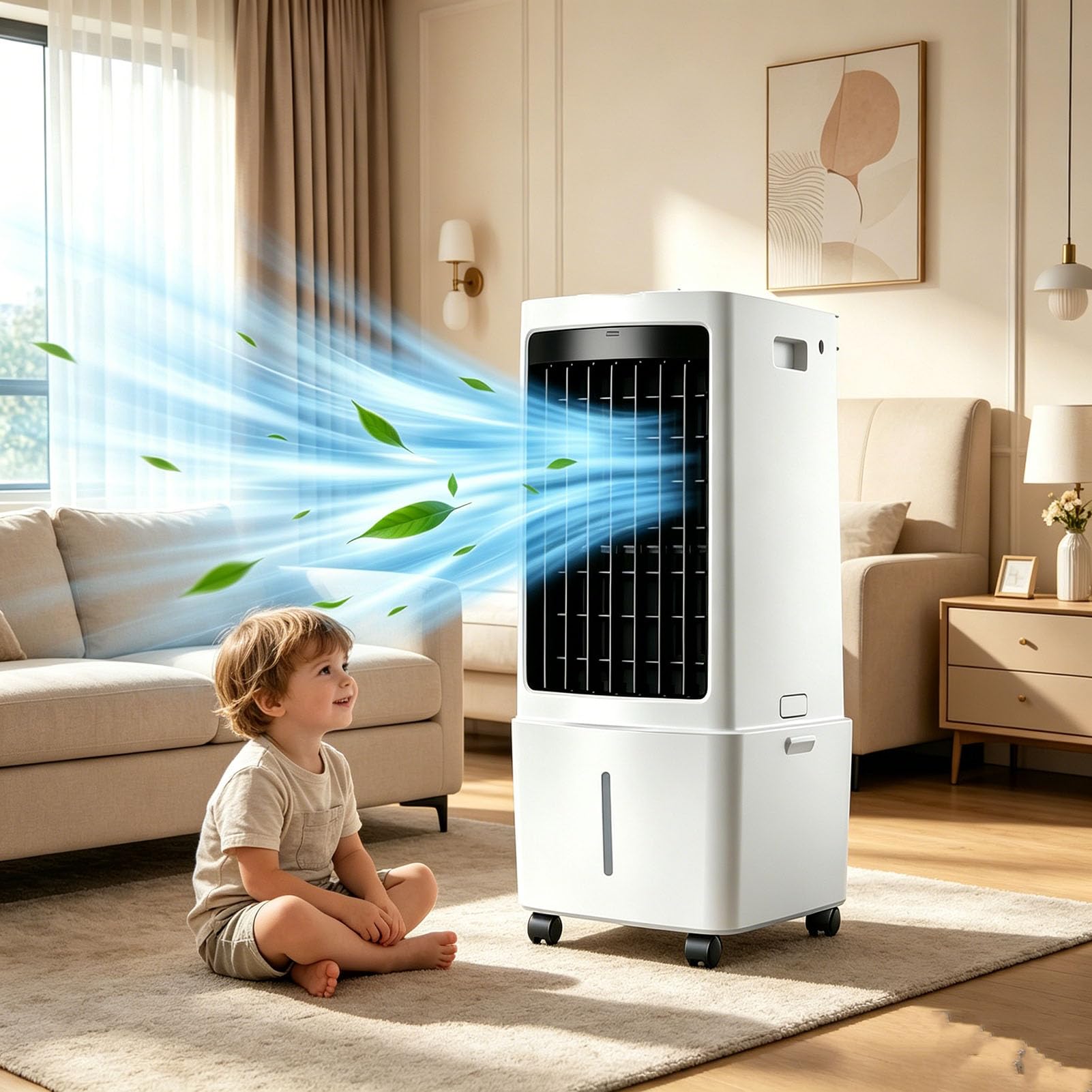 Portable Air Conditioner,12L Air Cooler Fan with 3 Speeds, 35dB Quiet Cooling Fan with Wheel, Energy-Saving Evaporative Air Cooler for Bedroom & Home Office, Kids & Pet Friendly