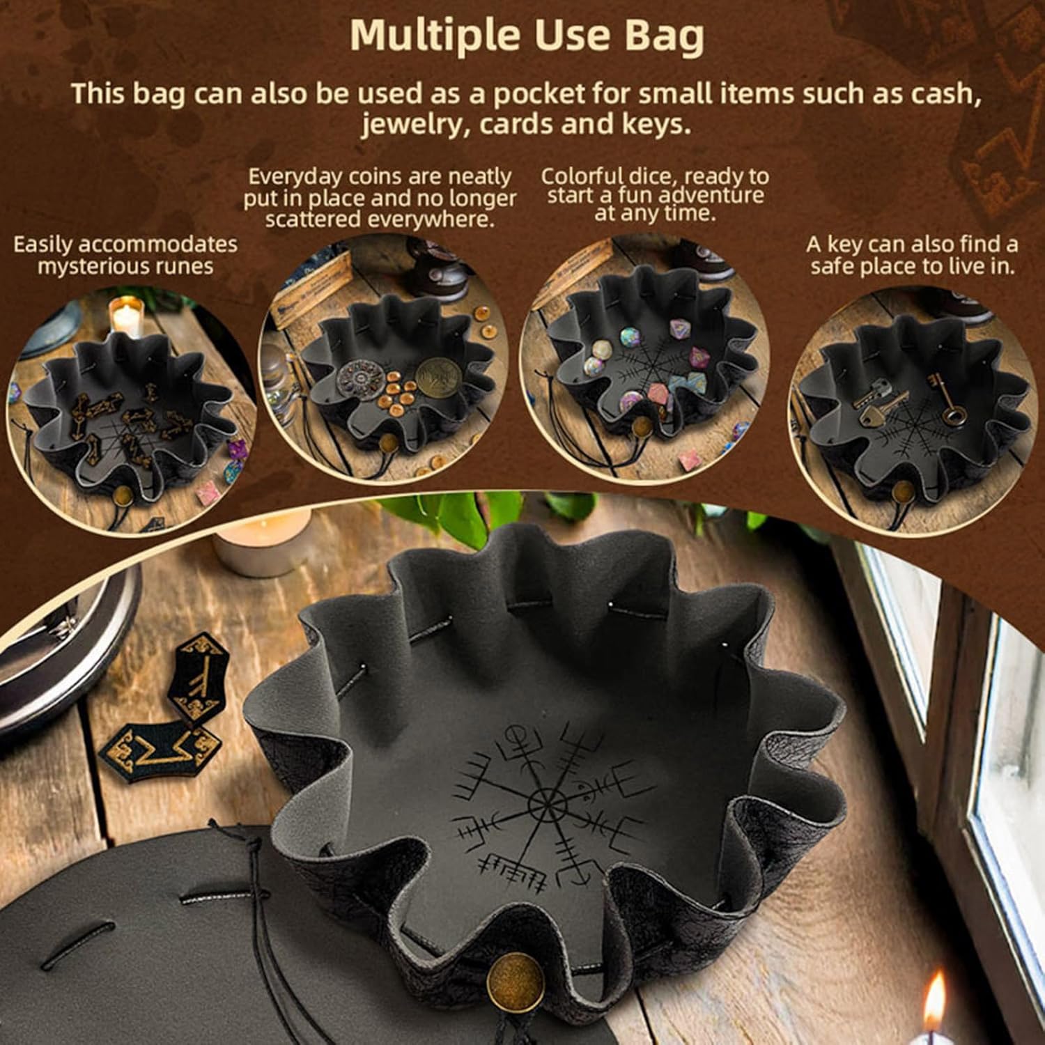 Drawstring Bag Dices Storage Pouches Tray Case for Jewelry Coin Multifunctional Tray Practical, Helmet of Protection