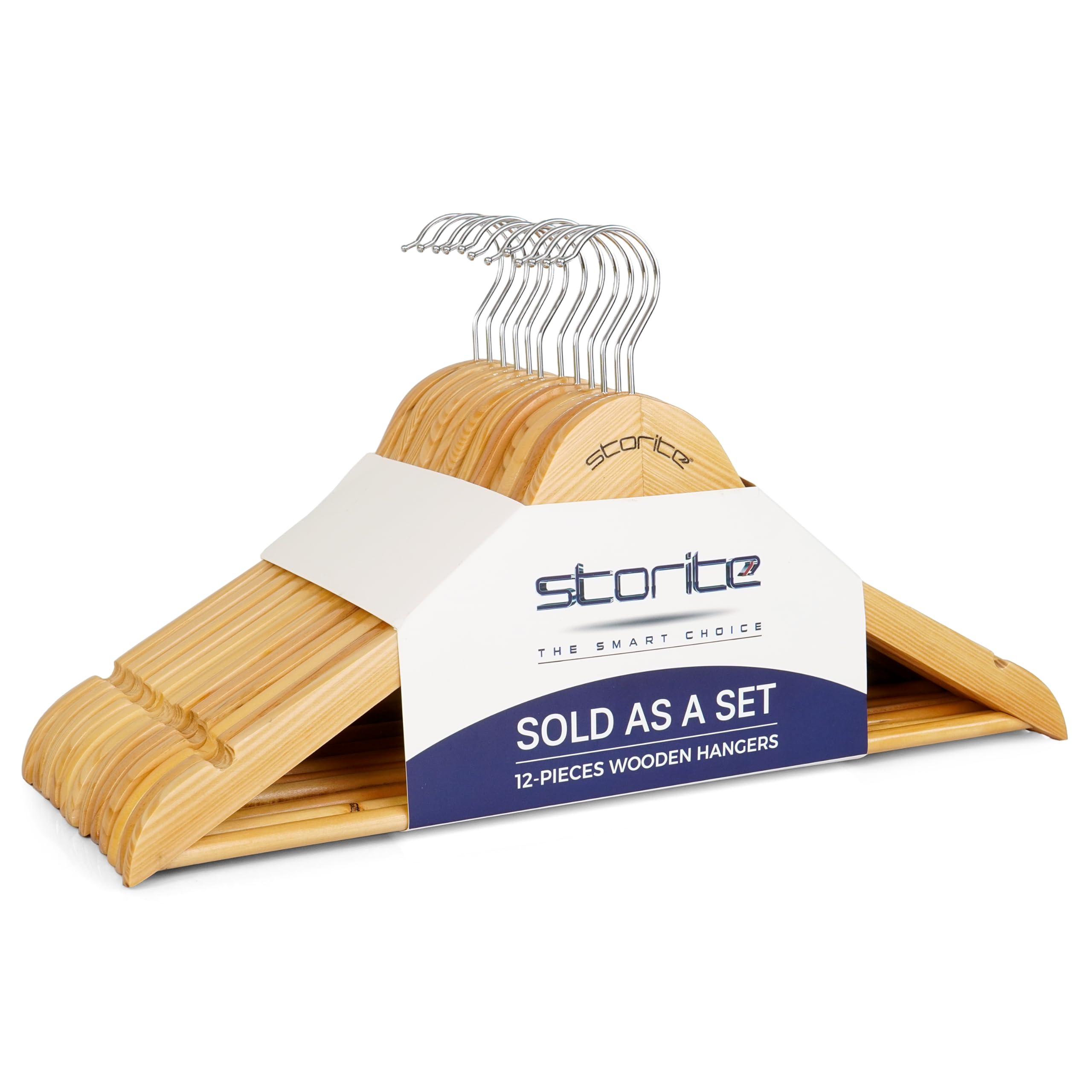 Storite Premium Natural Wooden Hangers (12-Pack) – best wooden hangers in India