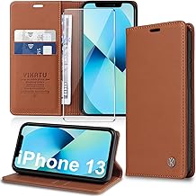 Handyhülle für iPhone 13 Hülle [mit Schutzfolie][Premium PU Leder] Klapphülle Ständer Kartenfach Magnetic Flip Case Cover Etui Tasche Schutzhülle für iPhone 13 6.1“