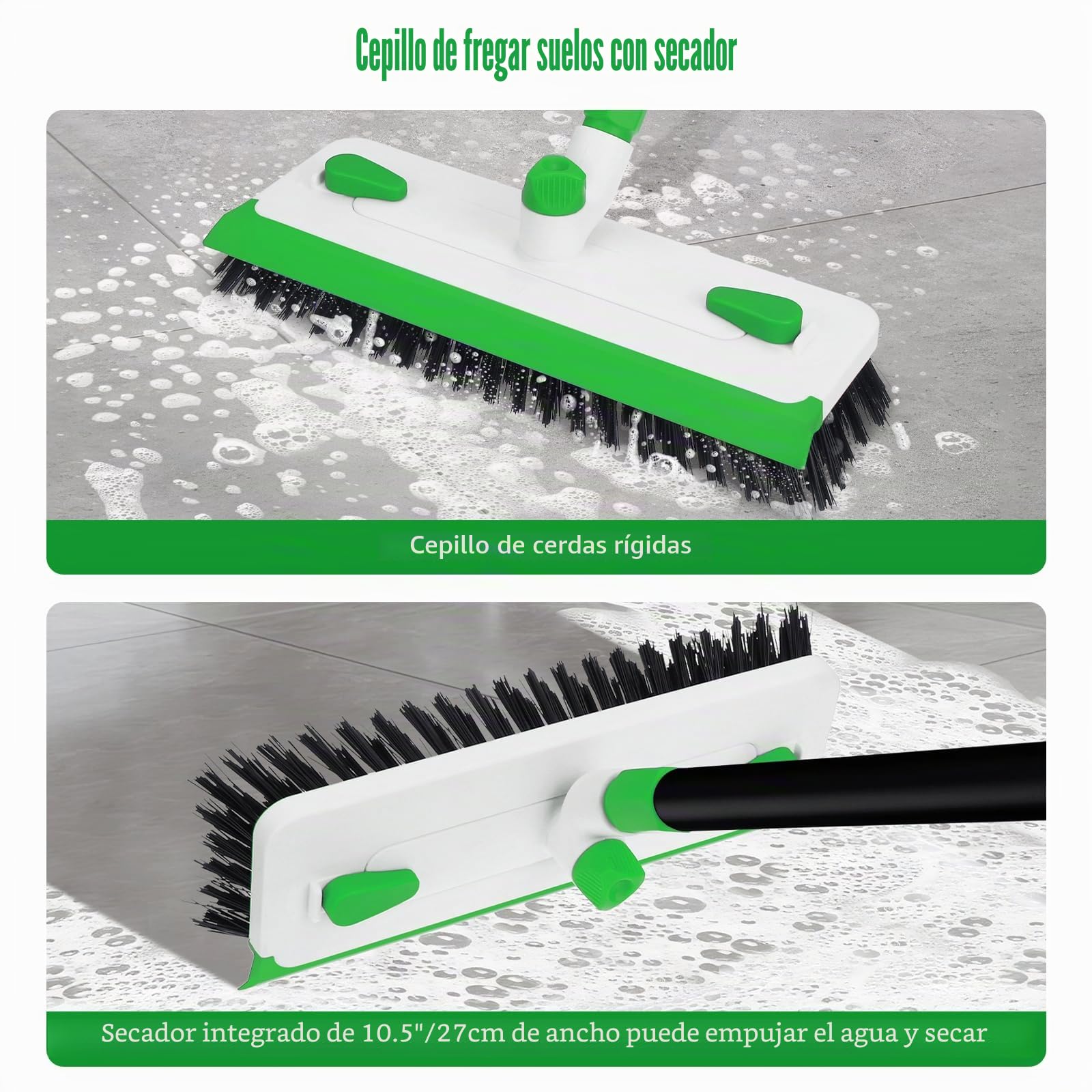 Qaestfy Cepillo Limpieza Hogar con Mango Largo 3 en 1 y escobilla de Goma 140 cm Cepillo para Juntas para Limpiar baño, Patio, Garaje, Pared, Cepillo de Limpieza de Azulejos Verde