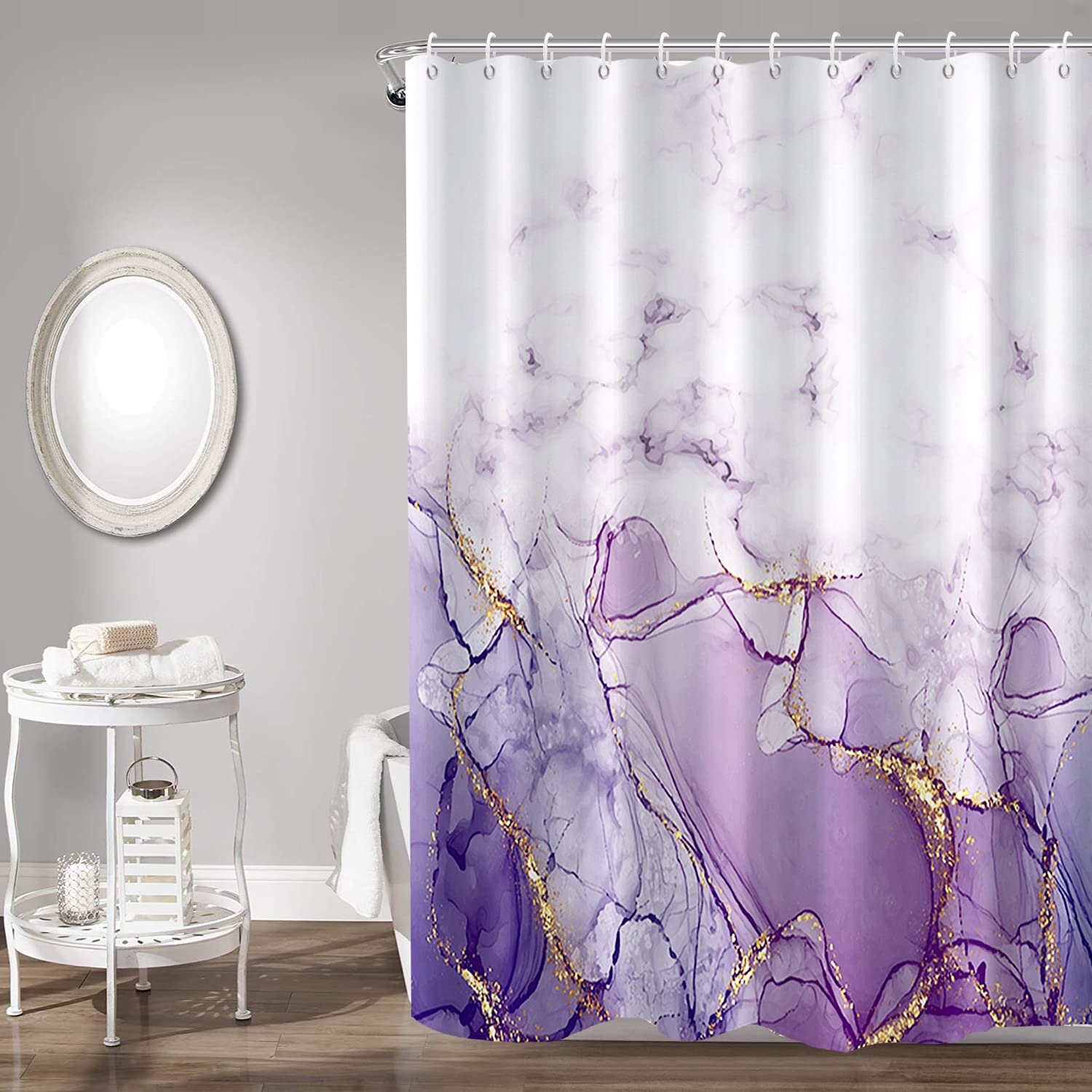 Abstract Marble Bathroom Shower Curtain Purple Gradient Watercolor Waterproof Polyester Shower Curtains Modern Luxury Artistic Aesthetic Shower Curtain with Hooks Decorative, 72x72 Inch