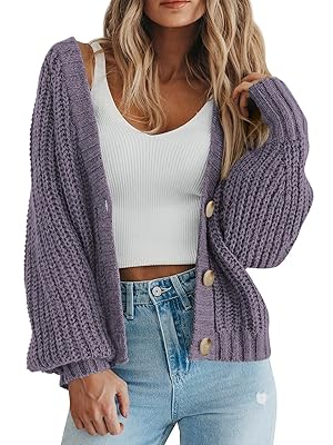 PRETTYGARDEN Women's Chunky Knit Open Front Sweater Long Sleeve Button Loose Short Cardigan Outerwear Coats