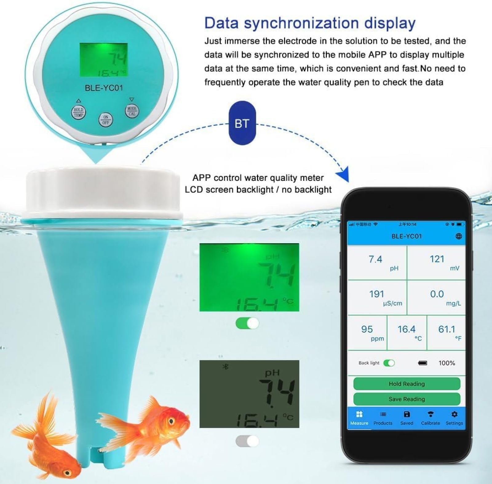 Probador de Agua Digital, Detector de Calidad Del Agua, 6 en 1 PH EC TDS ORP TEMP Residual Chlorine Water Tester Pen Aplicación Remota A Prueba de Agua, para Agua Potable Piscina Acuario Hidroponía