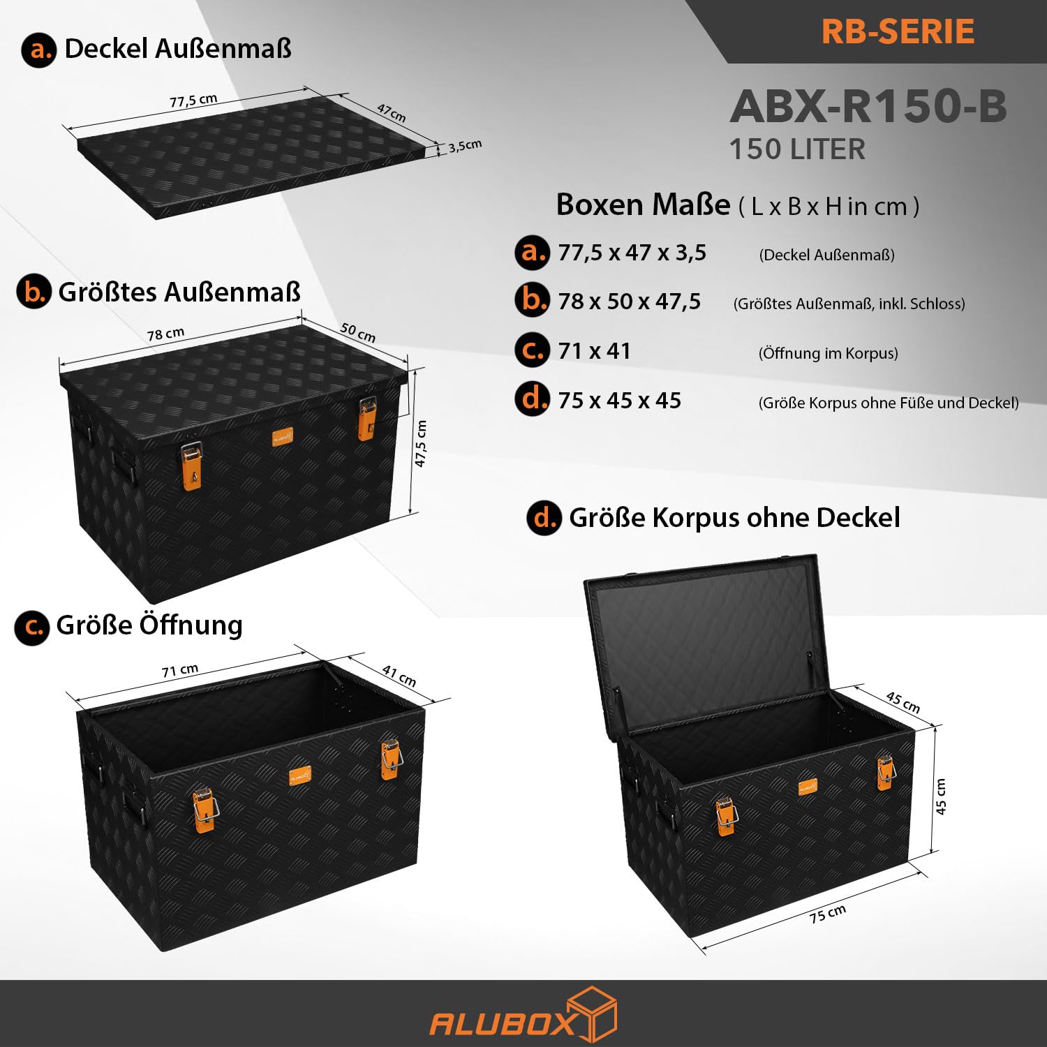 Alubox - STRONG - BLACK EDITION - Alu- Riffelblechkiste - ABX-R150 Metallkiste 3mm - 150 L -