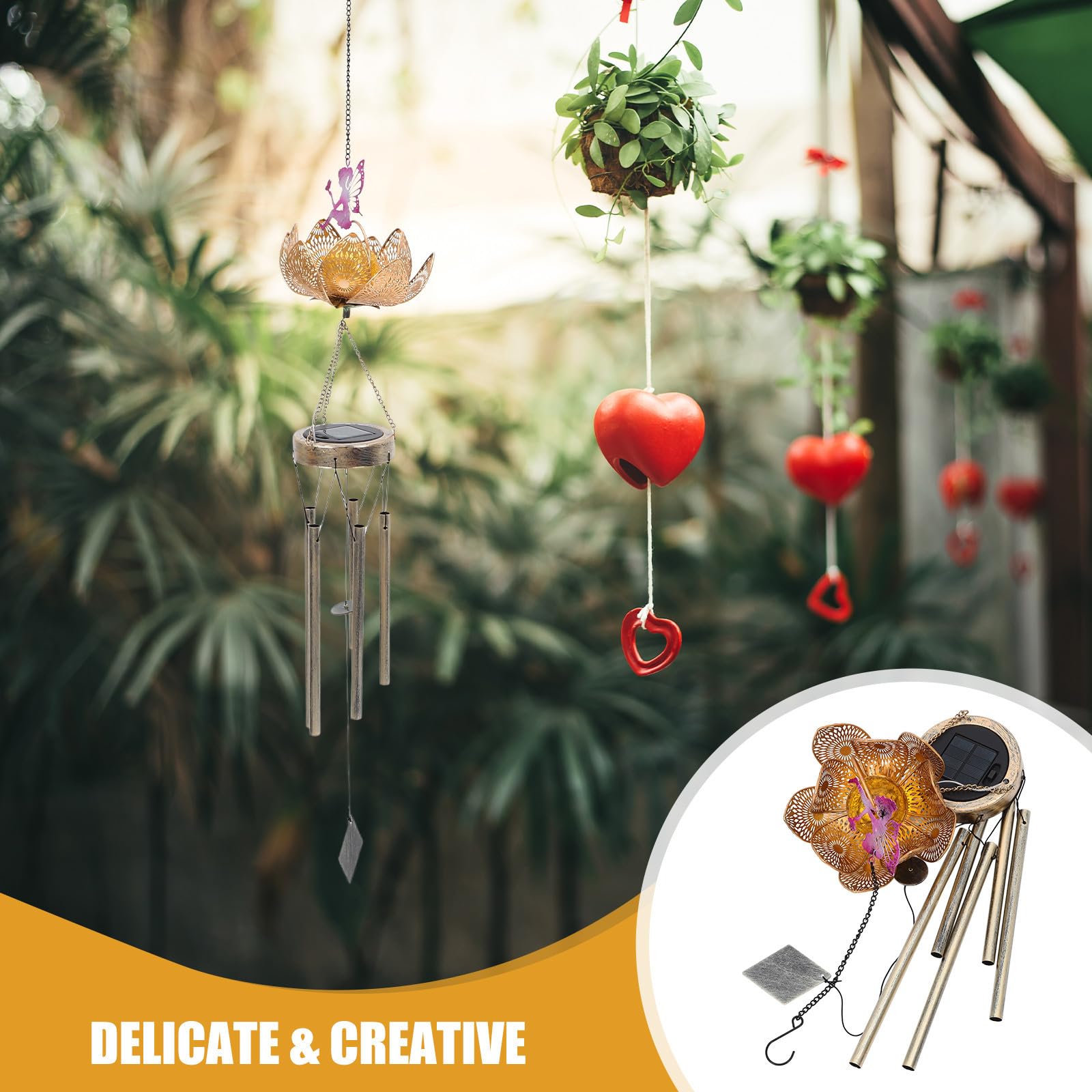 USHOBE Campanellini Sonagli Grandi in Ferro Decorativi per Esterno e Giardino, Campanelli Vento Ip65 per Atmosfera Unica in Cortile e Patio