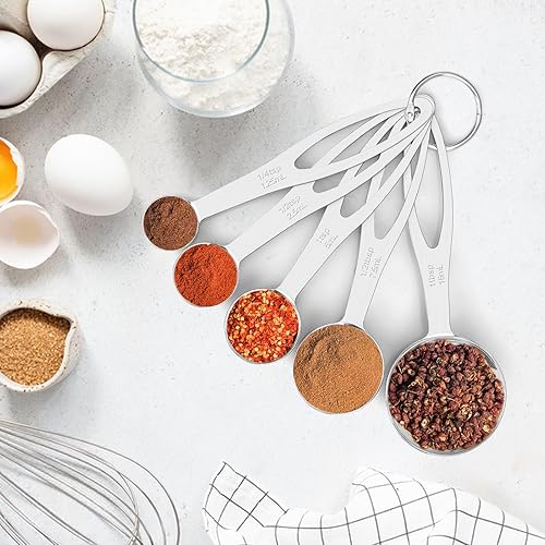 Miniatura 4 de Juego de 5 cucharas medidoras, cucharas medidoras de acero inoxidable resistentes para cocinar hornear, cucharadita para ingredientes secos o