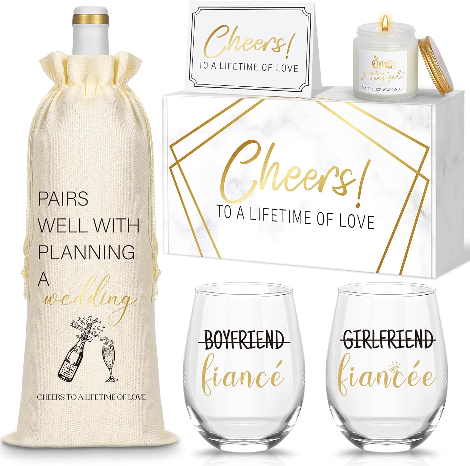 Frerdui Engagement Gifts for Couples, Newly Engaged Gifts for Couples, Cool Engagement Gift for Her, Fiance Fiancee Gift for Him and Her, Bride and Groom Wine Glasses, Women Engagedt Party Idea