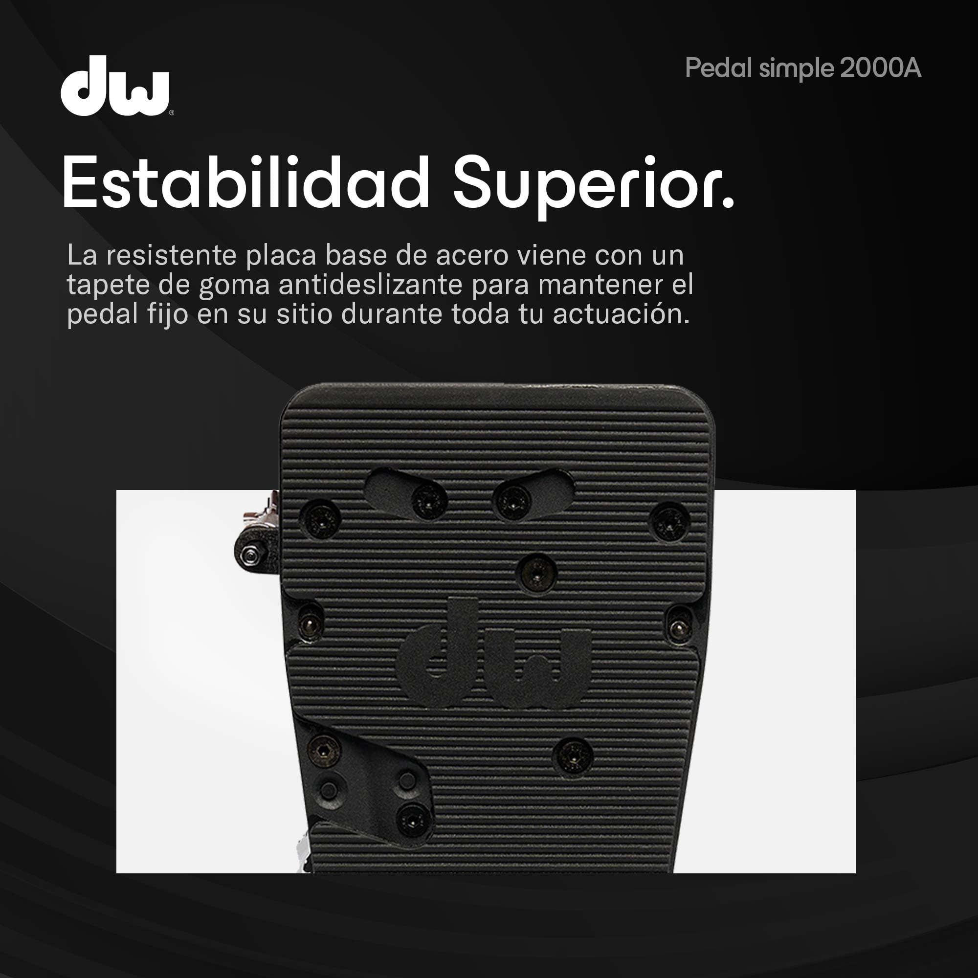 DW 2000A | Pedal de bombo simple serie 2000 | Perfecto para baterías de cualquier nivel | Robusta estructura íntegra de metal con sistema de transmisión Accelerator de cadena simple