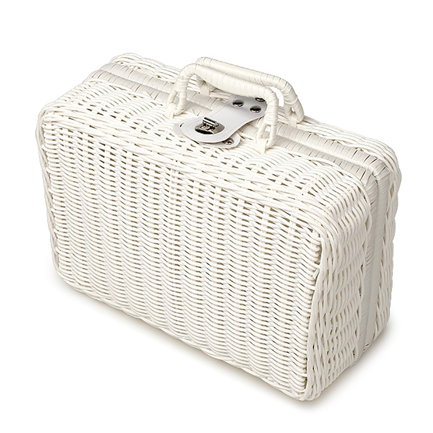 Boîte Cadeau en Osier avec Poignée, Coffret de Rangement en Rotin Tressé, Panier Pique-Nique Vintage Tissé à la Main, pour Pique-Nique, Camping, Mariage, Décoration (Blanc)