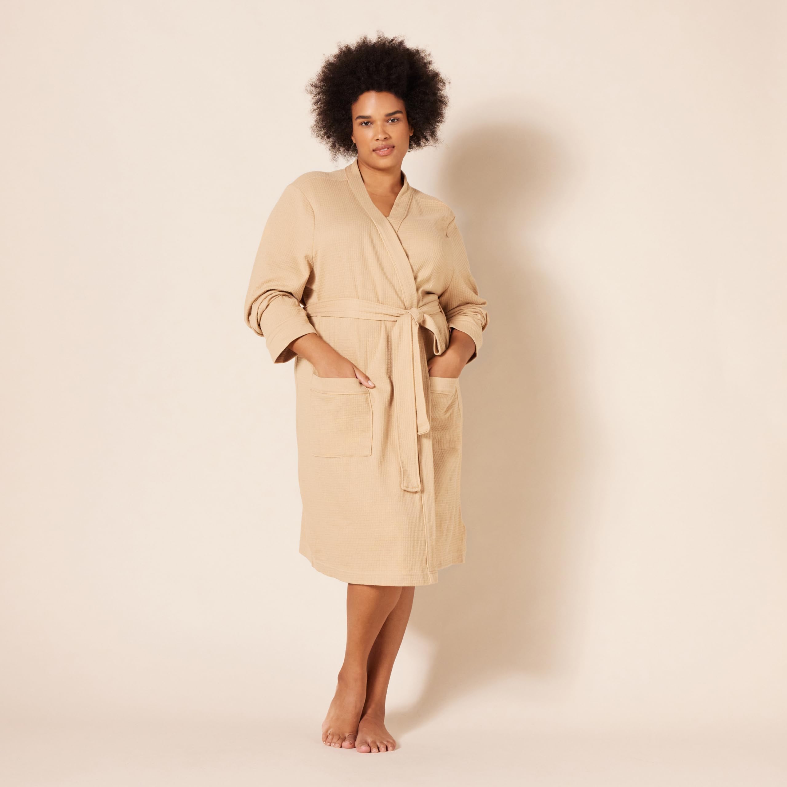 Amazon Essentials Kobiety Lekki szlafrok średniej długości o splocie waflowym (dostępny w wersji Plus Size)