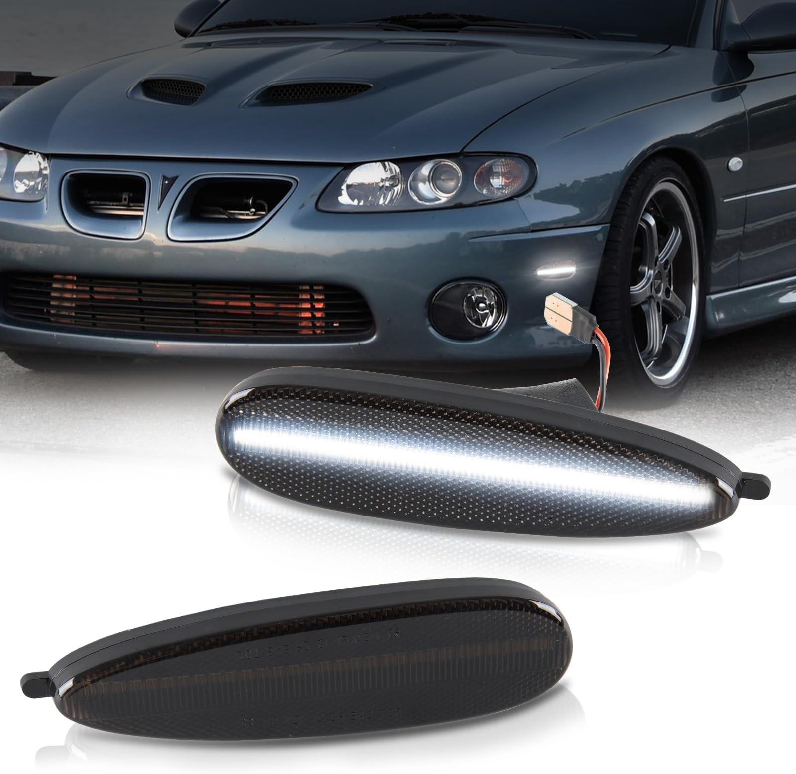 LED Side Marker Lights for Pontiac GTO 2004-2006 Front Bumper Marker Parking Lamps Smoked Len, 2PCS (White Led)