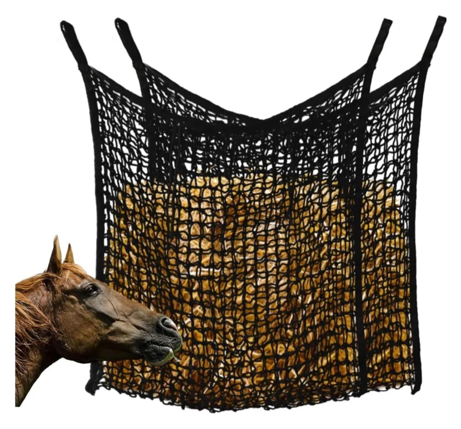 Red para heno con Agujeros pequeños, Haynet - Redes de heno de alimentación Lenta for Caballos y Cabras (2 Unidades, Blanco/Negro, 80 x 90 cm)(HayNet-Bk-2p)