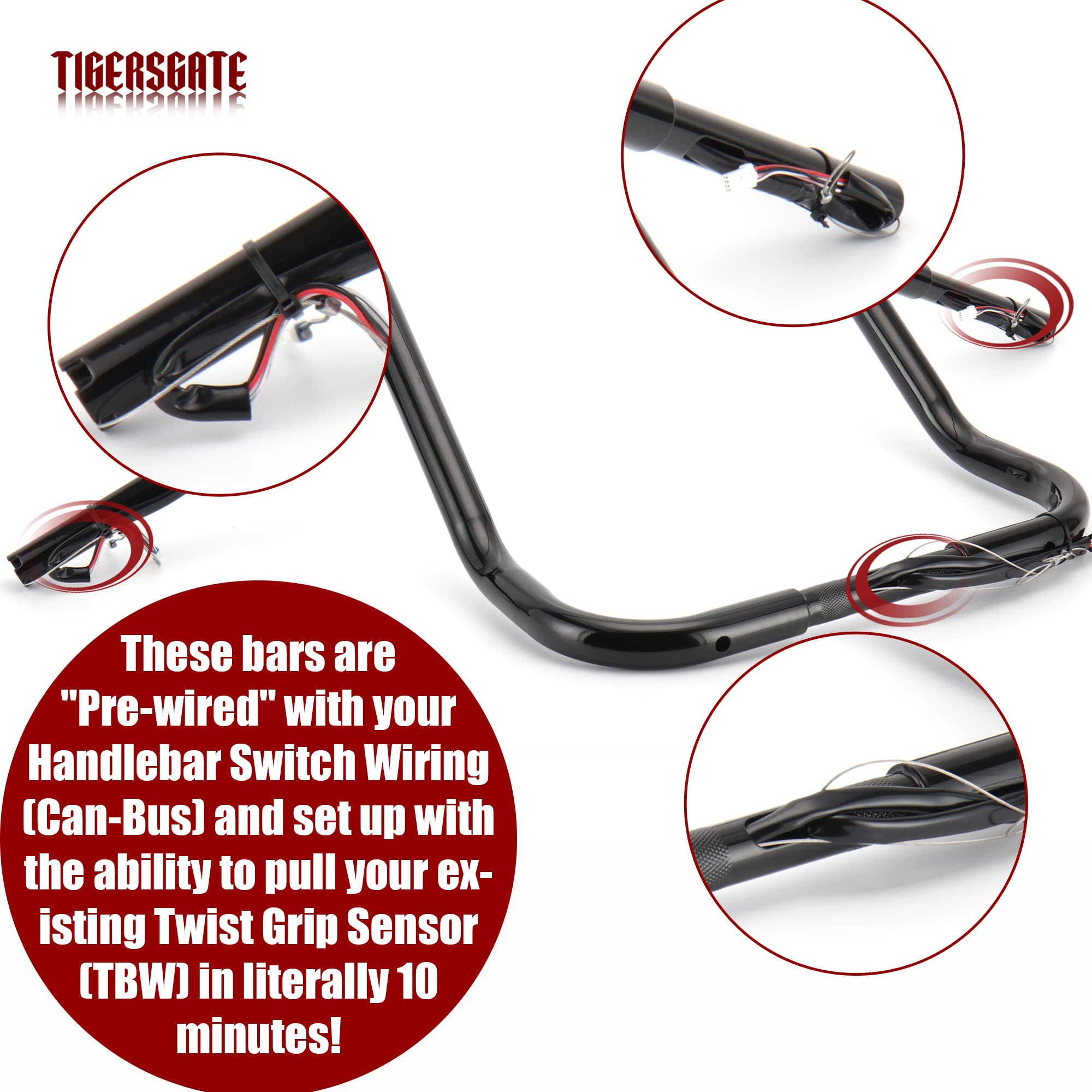 Pre-wired Harley Bars 1.25 Inch 12-inch Meathook - Pre-wired For Harley  Touring Models Ape Hanger Handlebars, image size:2000x2000