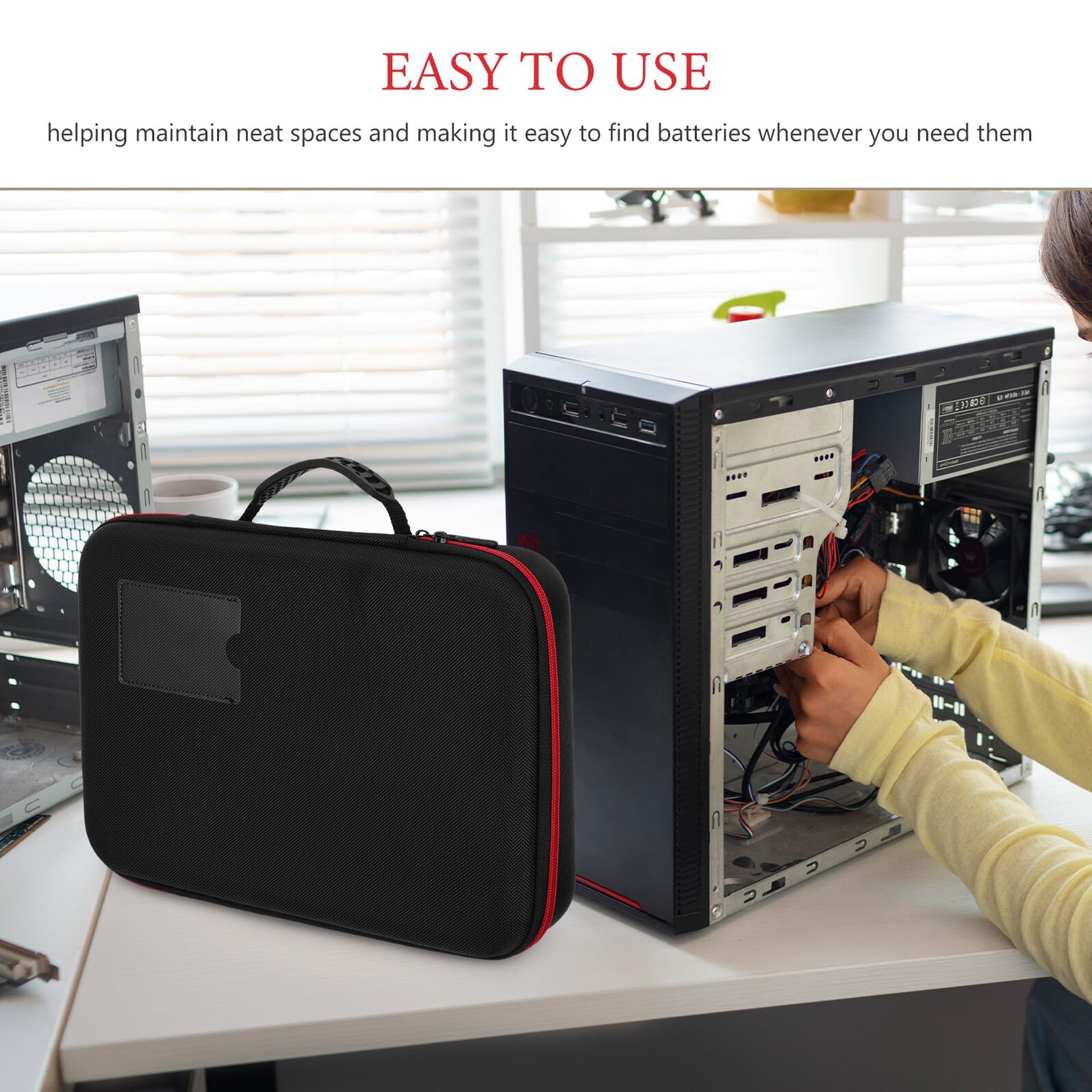 Custodia Porta Batterie Resistente in Eva Maniglia, Organizer Compatto Anti-caduta per Batterie Aa Aaa Formato Cilindrico d 9v e Litio, Scatola Protettiva Ignifuga per Viaggi e