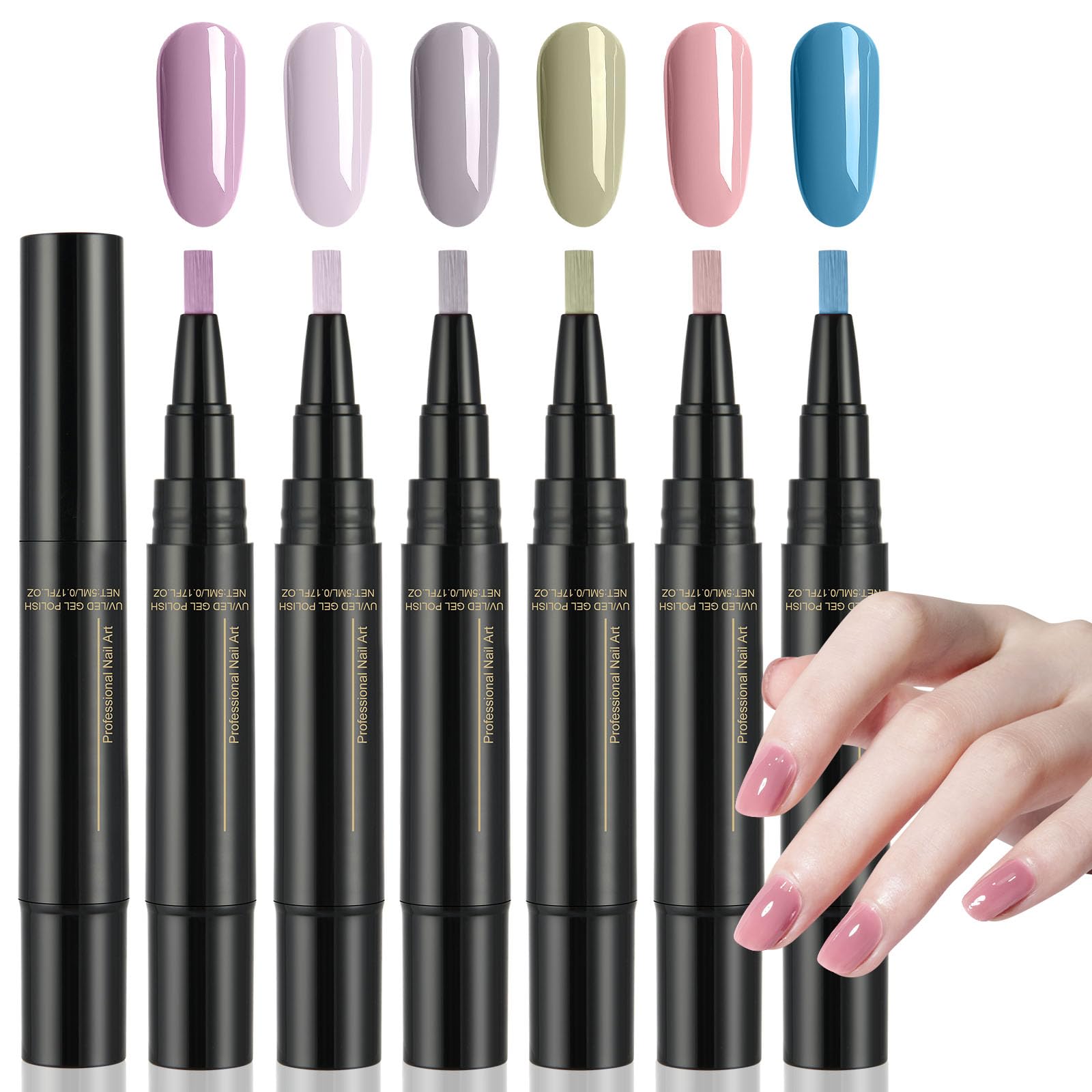 Stylo Vernis à Ongles 6 Couleurs, Ensemble Stylos Vernis Ongles Gel Séchage Rapide, Nail Gel Pen, Accessoires De Peinture pour Femmes (Bleu)