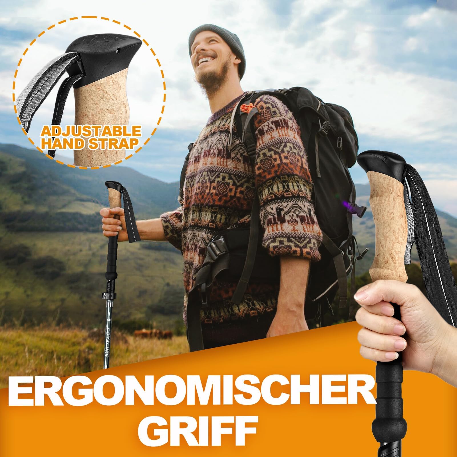 COVACURE Wanderstöcke Walking Stöcke Nordic Walking Stöcke - 110-130 cm Faltbar, Verstellbar, Teleskop, Leicht, mit Gummipuffer für Damen und Herren (2026Upgrade-Modell)