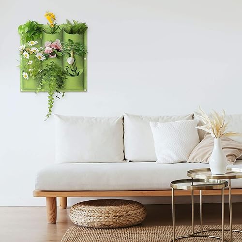 Miniatura 6 de Bolsas de cultivo colgantes para plantar, 9 bolsillos para colgar en la pared, maceta vertical montada en la pared, bolsa de cultivo