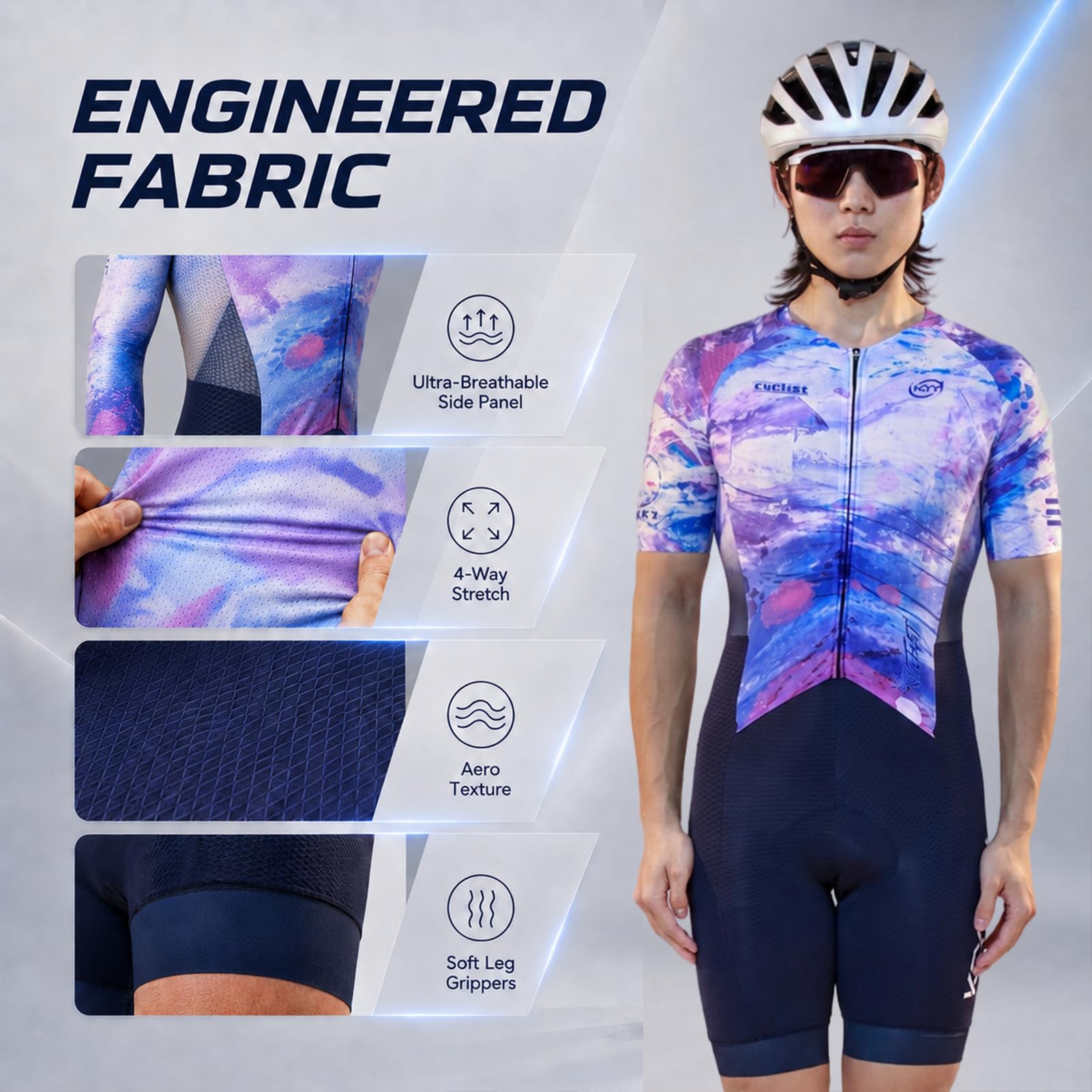 Herren Kurzarm Radsport Skinsuit – Wettkampf-Sitzpolster, UV-Schutz