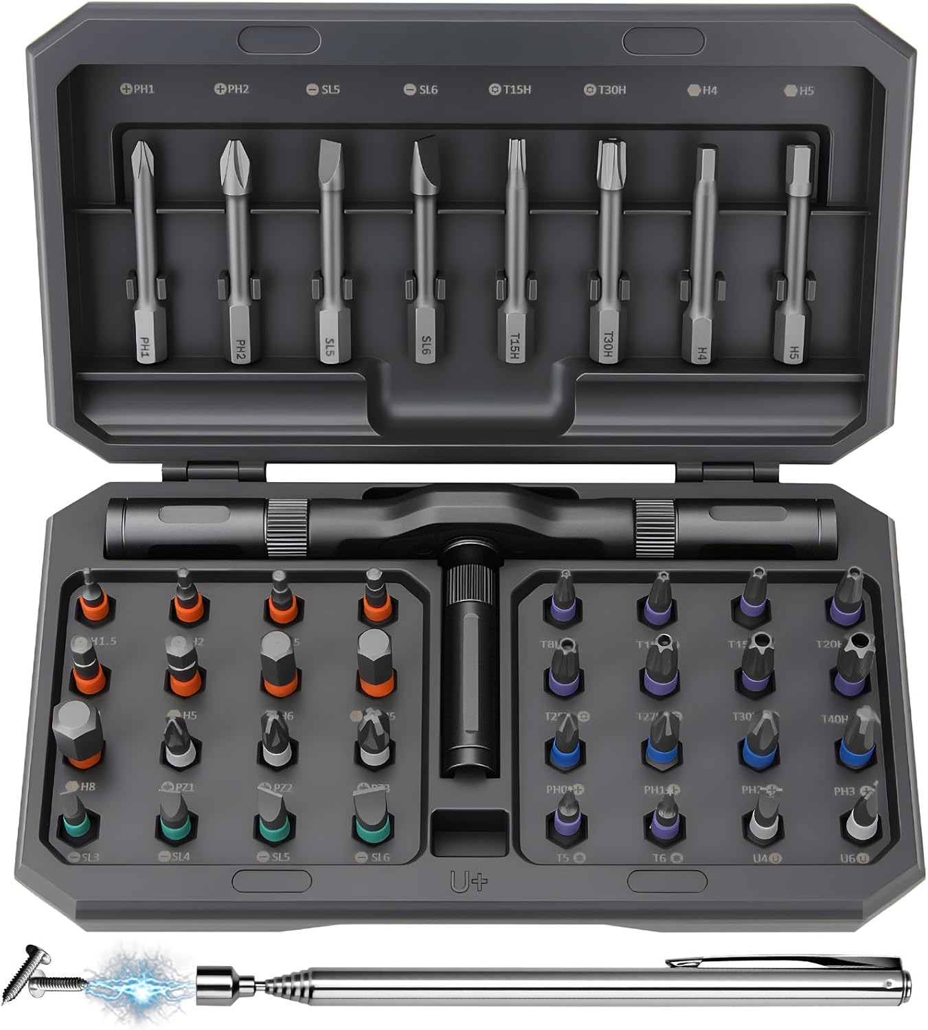DISEN 68 in 1 Ratcheting Screwdriver Set, 58-Tooth T-Handle with Magnetic Pickup & Pad, 42 S2 Steel Bits, Magnetic Case, Repair Kit for Electronics, Laptop, PC, Game Console, Furniture, Bike