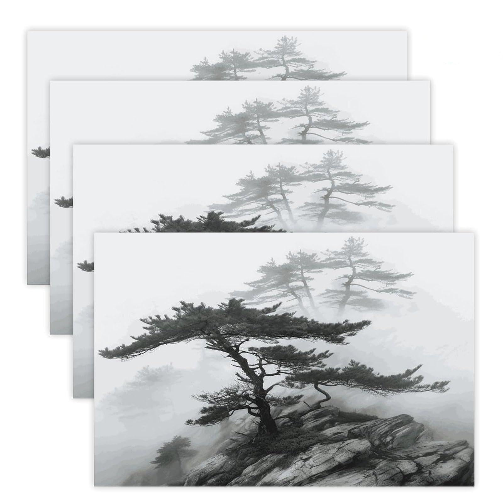 Foggy Mountain Pine Tree Placemats Heat Resistant Non-Slip Place Mats Washable Wipeable Table Mat Kitchen Dining Table Decoration Placemats Indoor Outdoor Place Mats 17.7’’×11.8’’