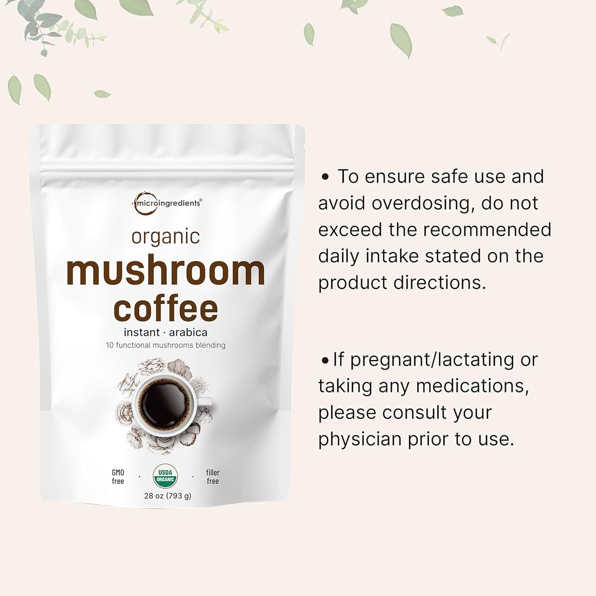 9/mo Finance Organic Instant 10 in 1 Mushroom Coffee Powder, 28