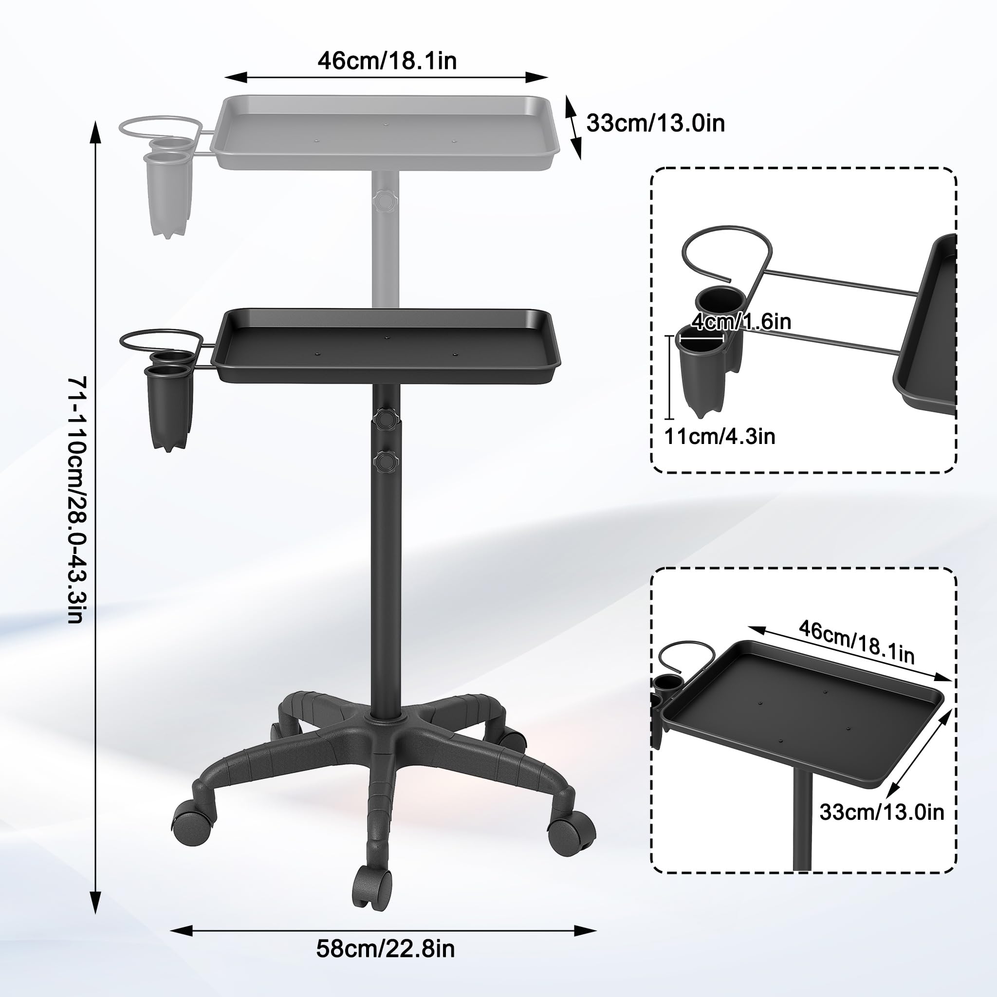 FIVMEN Chariot de coiffure réglable en hauteur avec plateau de rangement pour salon spa