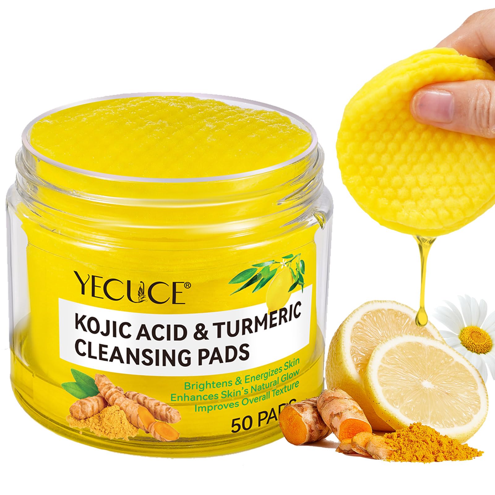 Kojic Acid and Turmeric Cleansing Pads, Exfoliating Face Pads Cleansing Cotton, Turmeric Pad, Exfoliating, Acne Scars