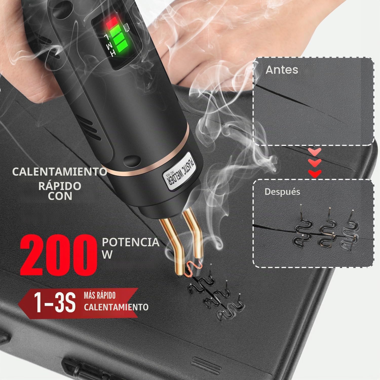Soldadora de plástico de 200 W, 5000 mAh, recargable por USB, juego de reparación de plástico con 800 piezas, soldadura inalámbrica, kit de reparación de parachoques, kayak/canoa