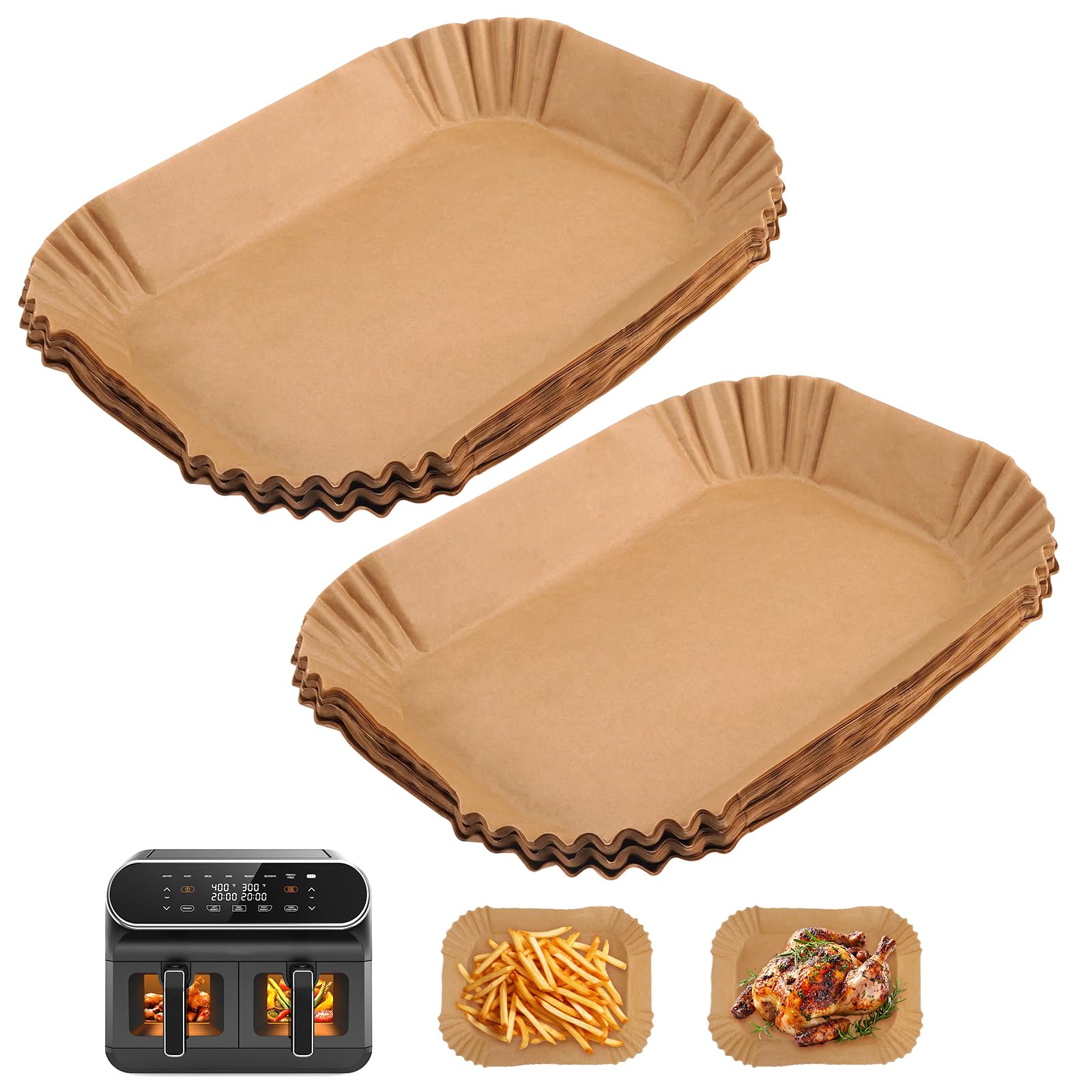 100 Piezas Papel para Freidora de Aire, 22 × 14 cm Marrón Rectangular Papel Freidora Aire, Food-Grade, BPA free, Antiadherente Papels Air Fryer Compatible con Ninja AF300EU, AF400EU Otras