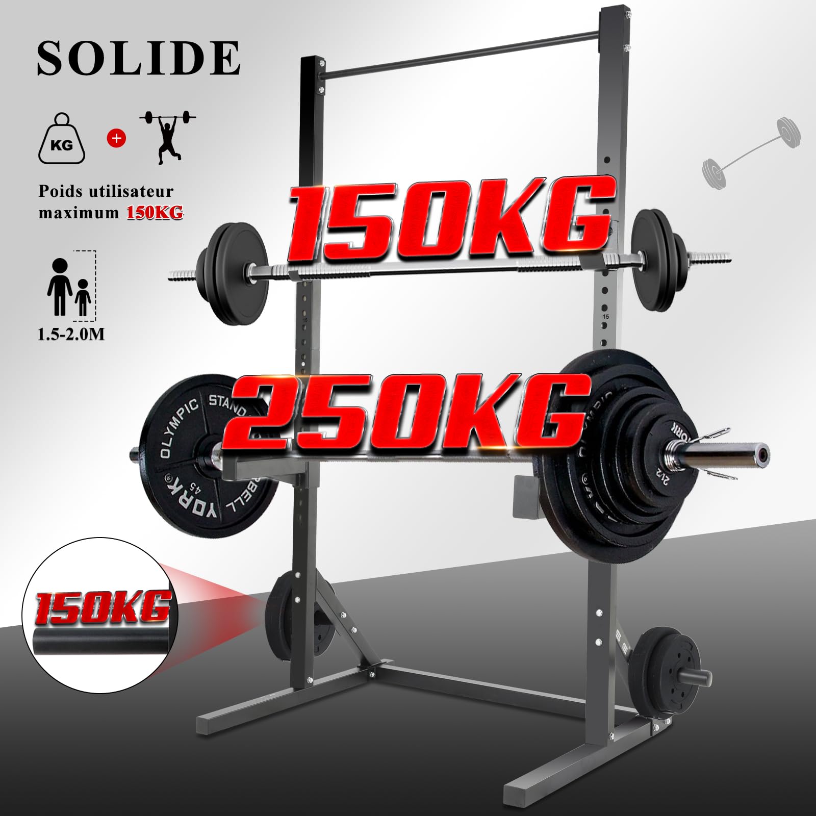 ISE Cage Squat Musculation, Support Barre Musculation Squat Cage, Rack de Squats, Pull Up Rack avec Barre de Traction Stable&Solide, Rack Musculation 23 Positions Réglable, Power Rack Home Gym Noir