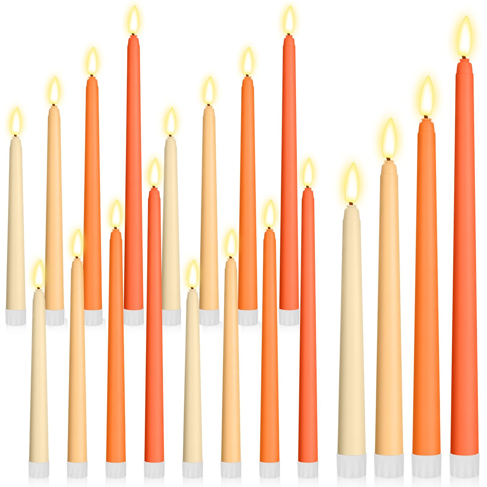 Rossesay 24 Pcs Flameless LED Taper Candles Battery Operated Candle 8.5", 9.65", 10.8", 12.8" Flameless Candlesticks Flickering for Christmas Church Wedding Indoor Decoration(Classic, Orange)