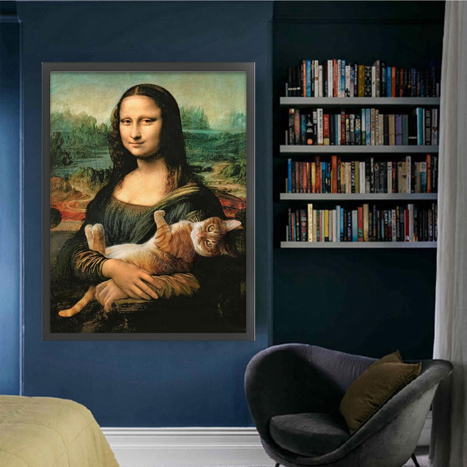 Kexpery Mona Lisa Cat zestaw do haftu krzyżykowego 14CT duży format 65x40cm dla początkujących DIY rzemiosło dekoracji