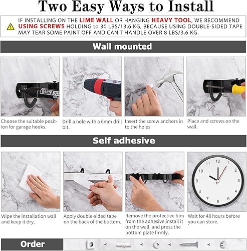 Miniatura 13 de 3 estantes y 4 ganchos soporte para escobas y trapeador montado en la pared, organizador de garaje, estantes de herramientas de almacenamiento