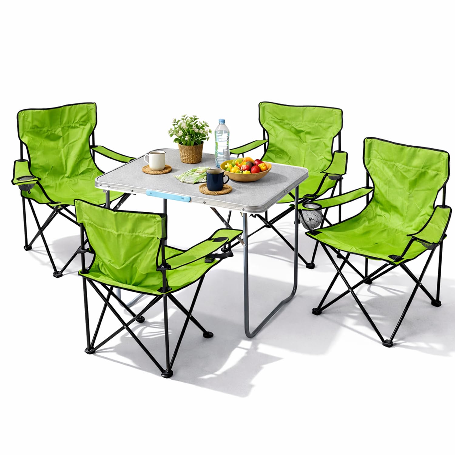 Mojawo 5tlg. Set di mobili da Campeggio in Alluminio, 80 x 60 x 68 cm, 1 Tavolo XL da Campeggio con Maniglia e 4 sedie da Pescatore, sedie Pieghevoli da Campeggio, Verde Lime