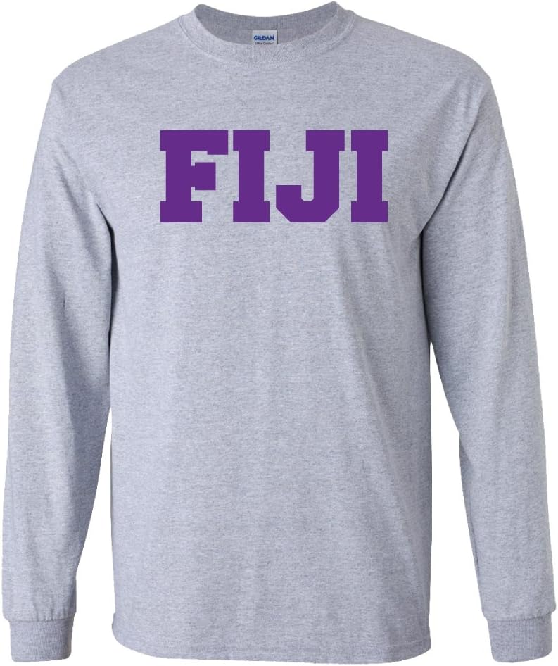VictoryStore Apparel - Phi Gamma Delta Fiji Block Letter Long Sleeve T-Shirt, Medium, Sport Gray