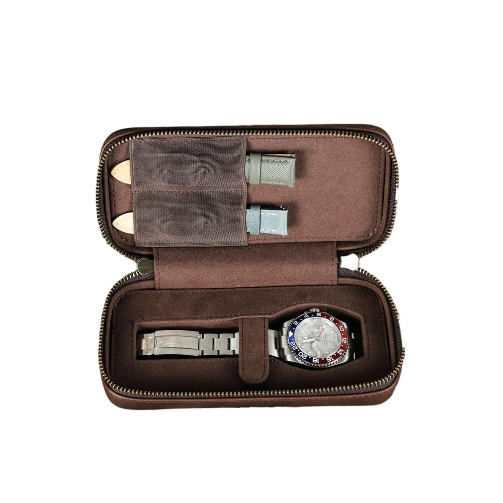 1 Stück Retro-Leder-Uhrengehäuse mit 2 Riemenschlitzen | Bewahren Sie Uhr und Armbänder for Reisen und die tägliche Aufbewahrung auf.