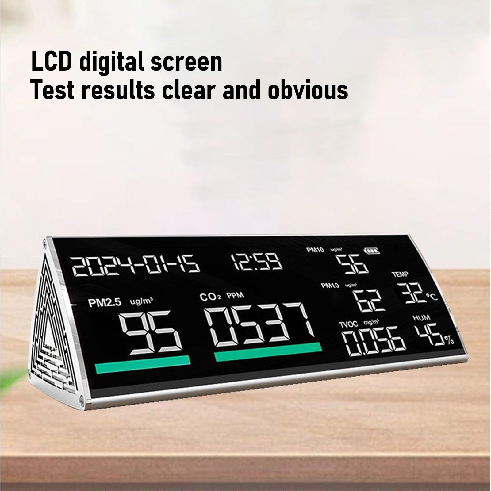 Luocute Medidor de Calidad del Aire, Monitor de Calidad del Aire Interior 9 en 1 con PM2.5 PM1.0 PM10 CO2 TVOC Temperatura Humedad Hora Fecha Visualización para el Hogar, la Escuela y