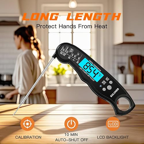 Miniatura 5 de KULUNERKULUNER - Termómetro digital impermeable de lectura instantánea de carne con sonda plegable de 4.6 pulgadas