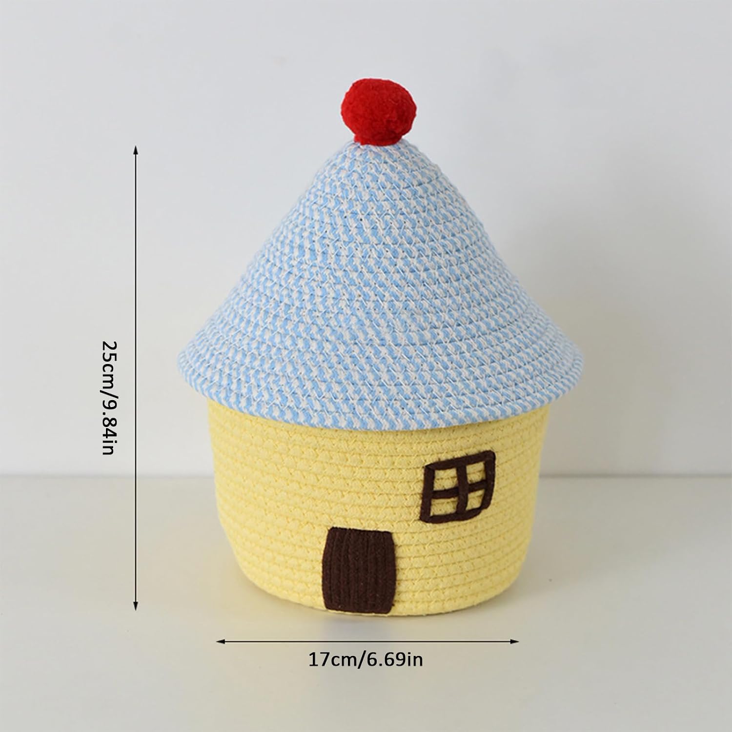 Woven Storage Basket with Lid, Cute House Basket, House Shape Woven Storage Basket, Sundries Container, for Bedroom and Living Room (StyleC)