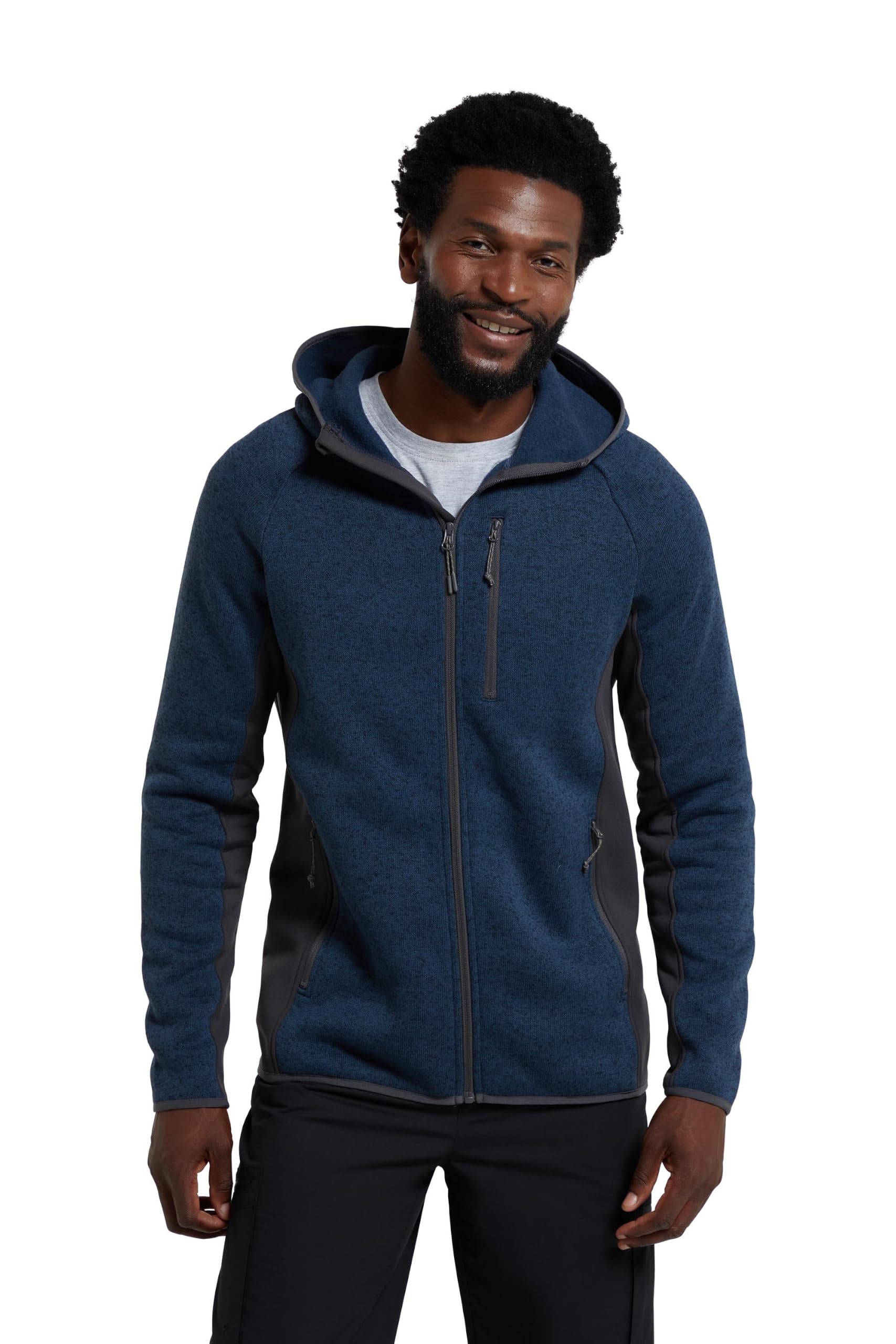 Mountain Warehouse Mens Hooded Fleece - Anti-pill Jacket, Comfortable Stretch Panels Sweatshirt - Best for Spring Summer, Camping, Outdoors, Travelling & Hiking Navy L