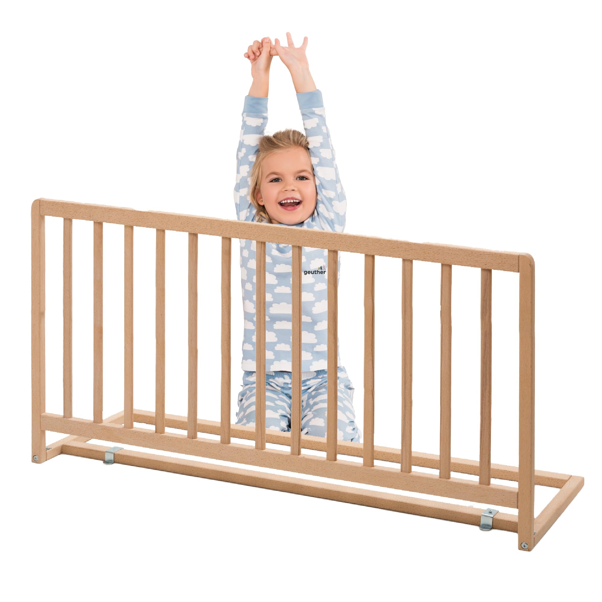 Geuther Bettschutzgitter Holz | Idealer Rausfallschutz Boxspringbett, extra hoch | Rausfallschutz Bett für Kinder | Bettgitter, Absturzsicherung Bett | Bett Rausfallschutz Kinder in 110cm Länge, Natur