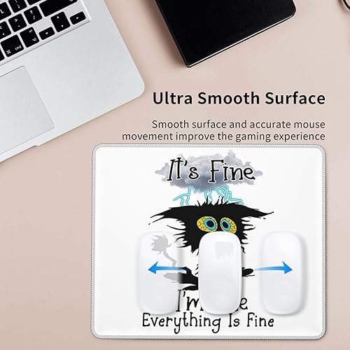 Miniatura 5 de Bonita alfombrilla de mouse con diseño de gato negro con base de goma antideslizante, alfombrilla de mouse con borde cosido, impermeable y bonita