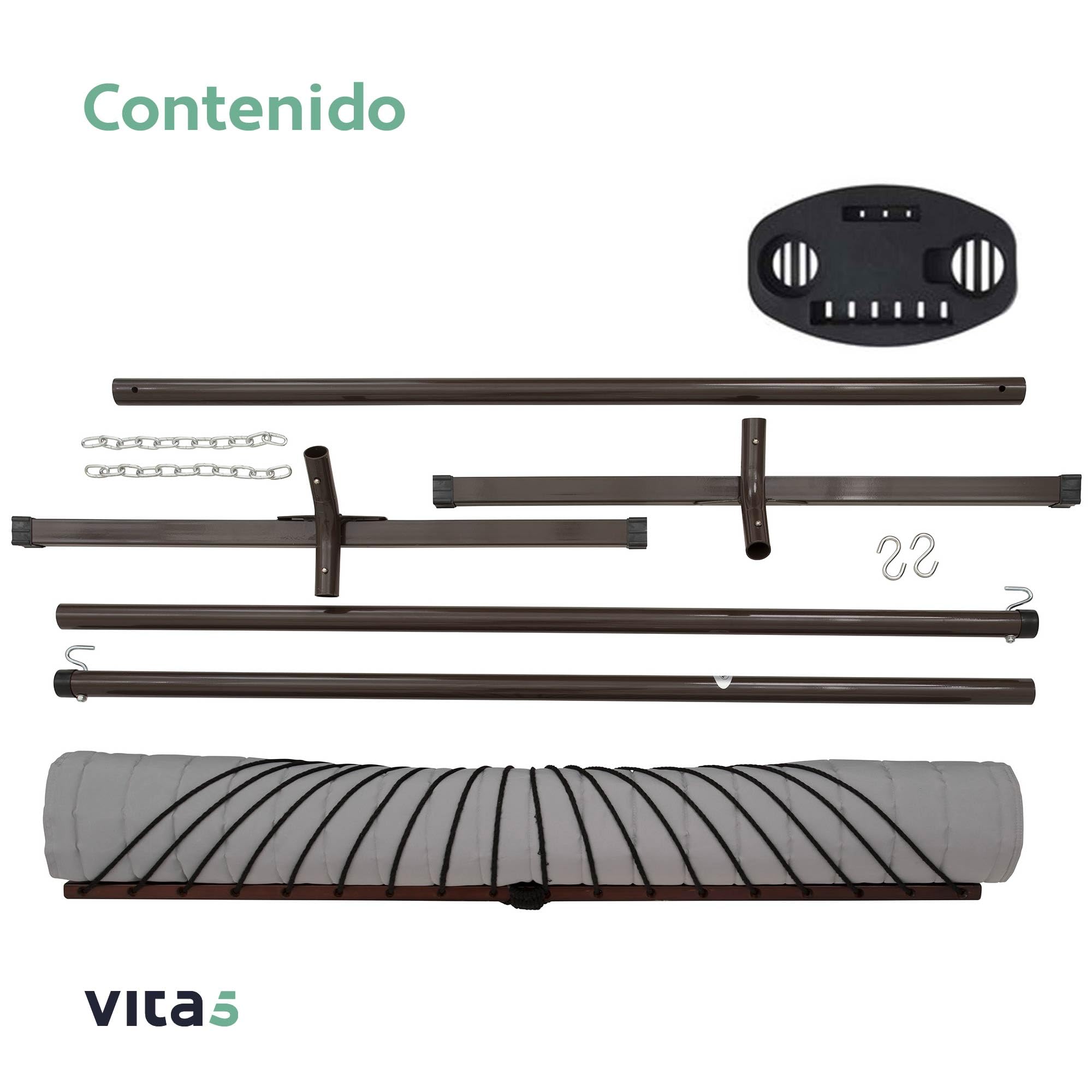 VITA5 Hamaca Doble con Soporte y Mesa Auxiliar 200 kg | Disfruta del Descanso en Jardín o Piscina con Portabebidas Integrado y Espacio para Dos Personas