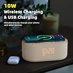 Odokee Sound Machine Alarm Clock for Bedrooms: Bluetooth 10W Stereo Speaker with Wireless Charging - White Noise Machine for Sleeping with 21 Soothing Sounds - Putty