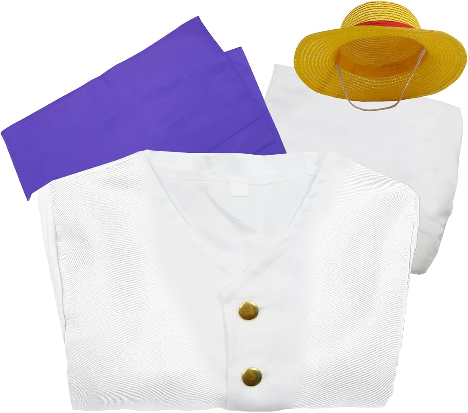 Anime Cosplay Costume Set, Top with Shorts, Belt,Yellow Straw Hat for Adult Halloween Party Role playing Men Outfit - Image 6