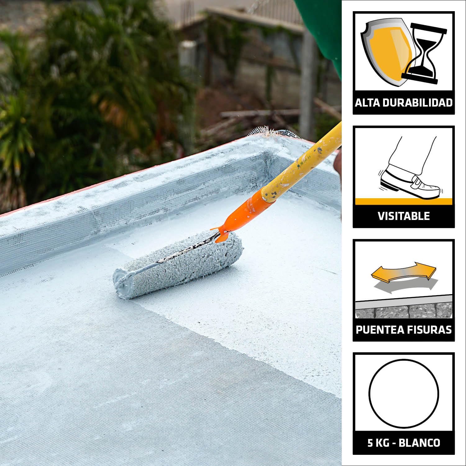 SIKA - Revestimiento acrílico - SikaFill 365 Terrace - Blanco - Impermeabilización para cubiertas y terrazas visitables - protección de paredes medianeras y puenteo de fisuras - 5kg