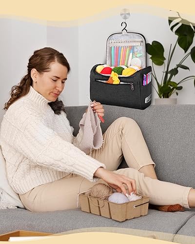 Miniatura 8 de Aeelike Kit de ganchillo para principiantes con hilo, el juego de iniciación incluye 12 ganchos de ganchillo ergonómicos de 0.079-0.315 in, bolas de