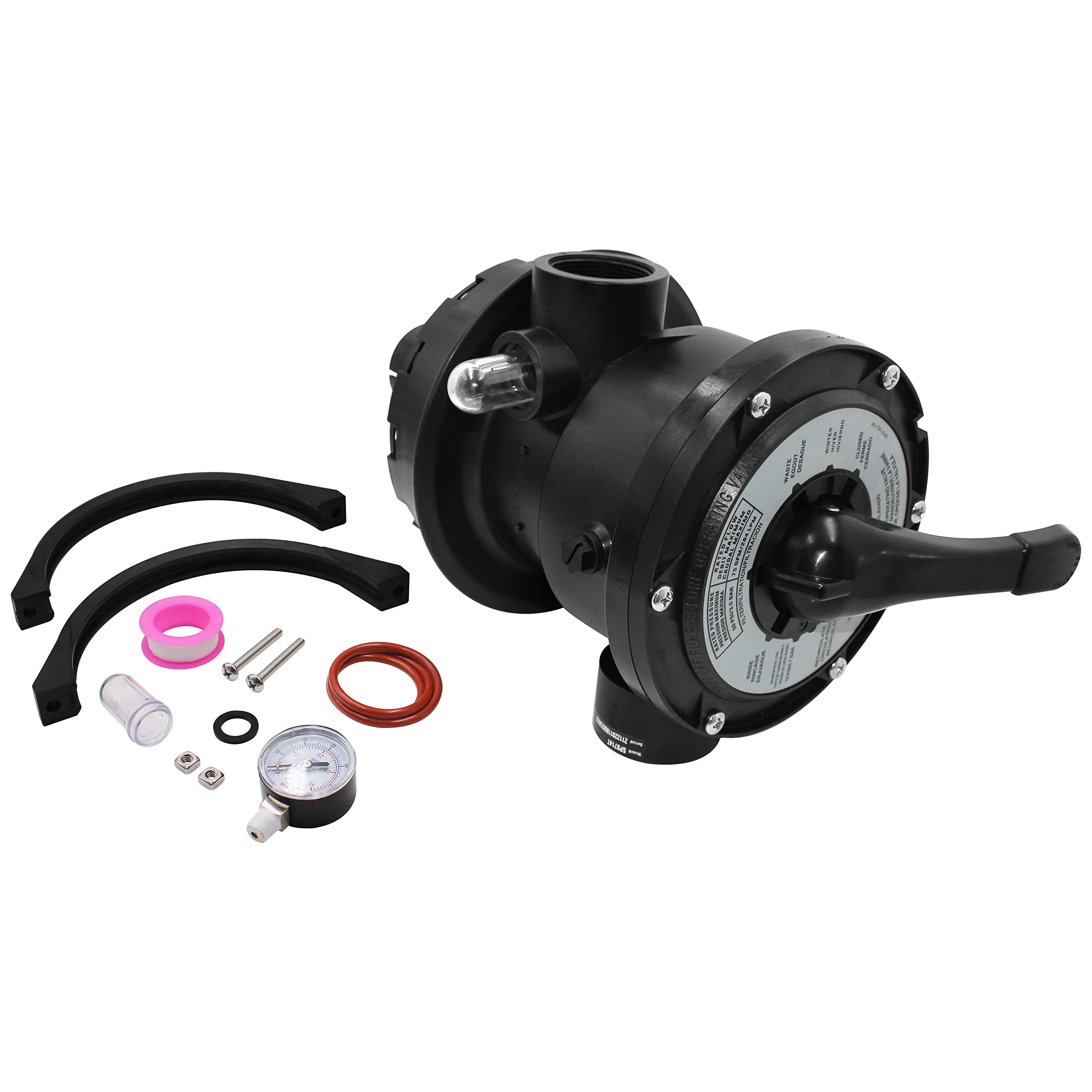 TIROAR SP0714T Top-Mount Multi Port Valve with GMX600NM Flange Valve Clamp Kit Compatible with Hayward VariFlo,Replacement for Hayward Above-Ground Pro or VL 210 Series Sand Filter