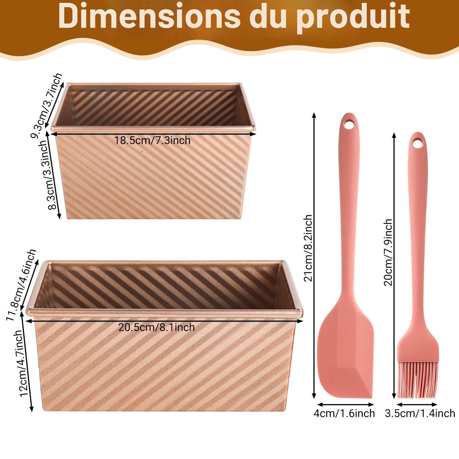 Lot de 2 Moule à Pain de Mie avec Couvercle – Moule Antiadhésif avec Couvercle pour Pain, Gâteaux & Pâtisseries, Moule a Brioche, Inclus 1 Spatule en Silicone et 1 Pinceau en Silicone.
